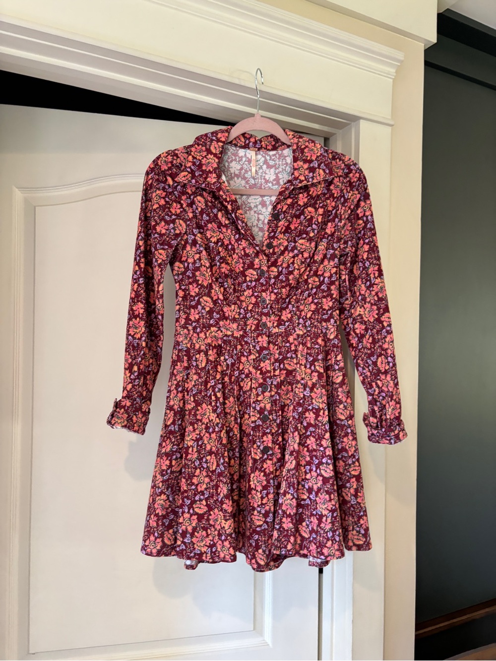 Free People Plum & Pink Floral Collared Mini Dress